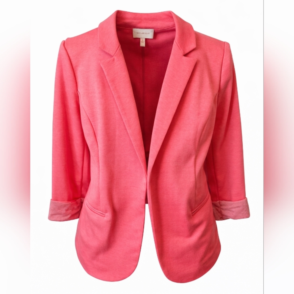 Skies Are Blue Modern Knit Blazer Pink Coral Office Casual